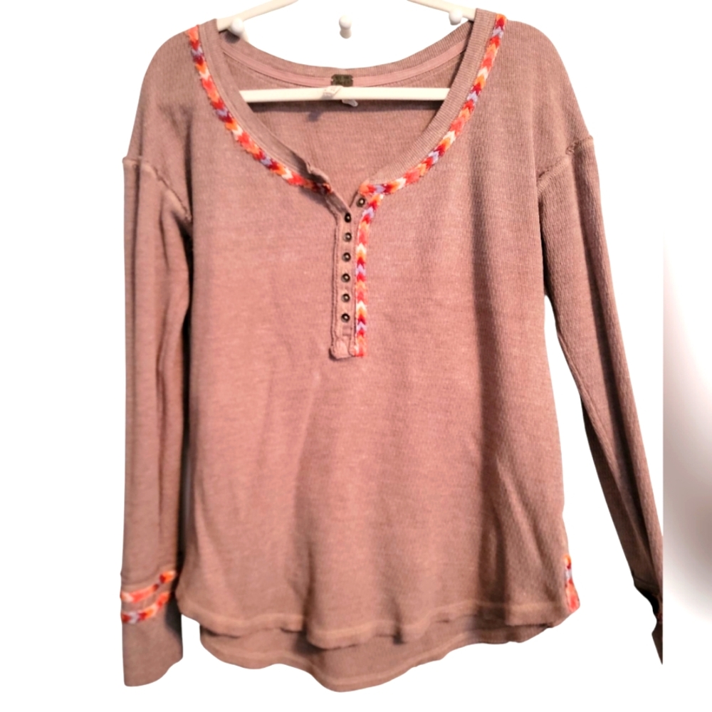 We The Free Free People Henley Top with Multicolor Trim
